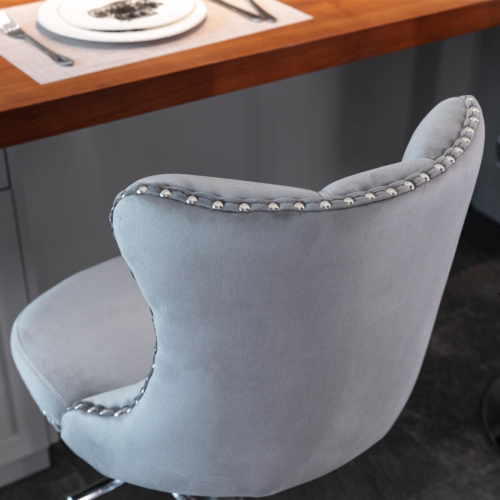 A&A Furniture,Swivel Velvet Barstools Adjusatble Seat Height from 25-33 Inch, Modern Upholstered Chrome base Bar Stools with Backs Comfortable Tufted for Home Pub and Kitchen Island（Gray,Set of 2） - Grand Goldman Shop