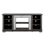 Mantel Stone TV Media Stand with with Faux Stacked Stone Surround, Modern Entertainment Console with Open Storage Space,Grey, 58.31'W*15.39'D*26.06'H - Grand Goldman Shop