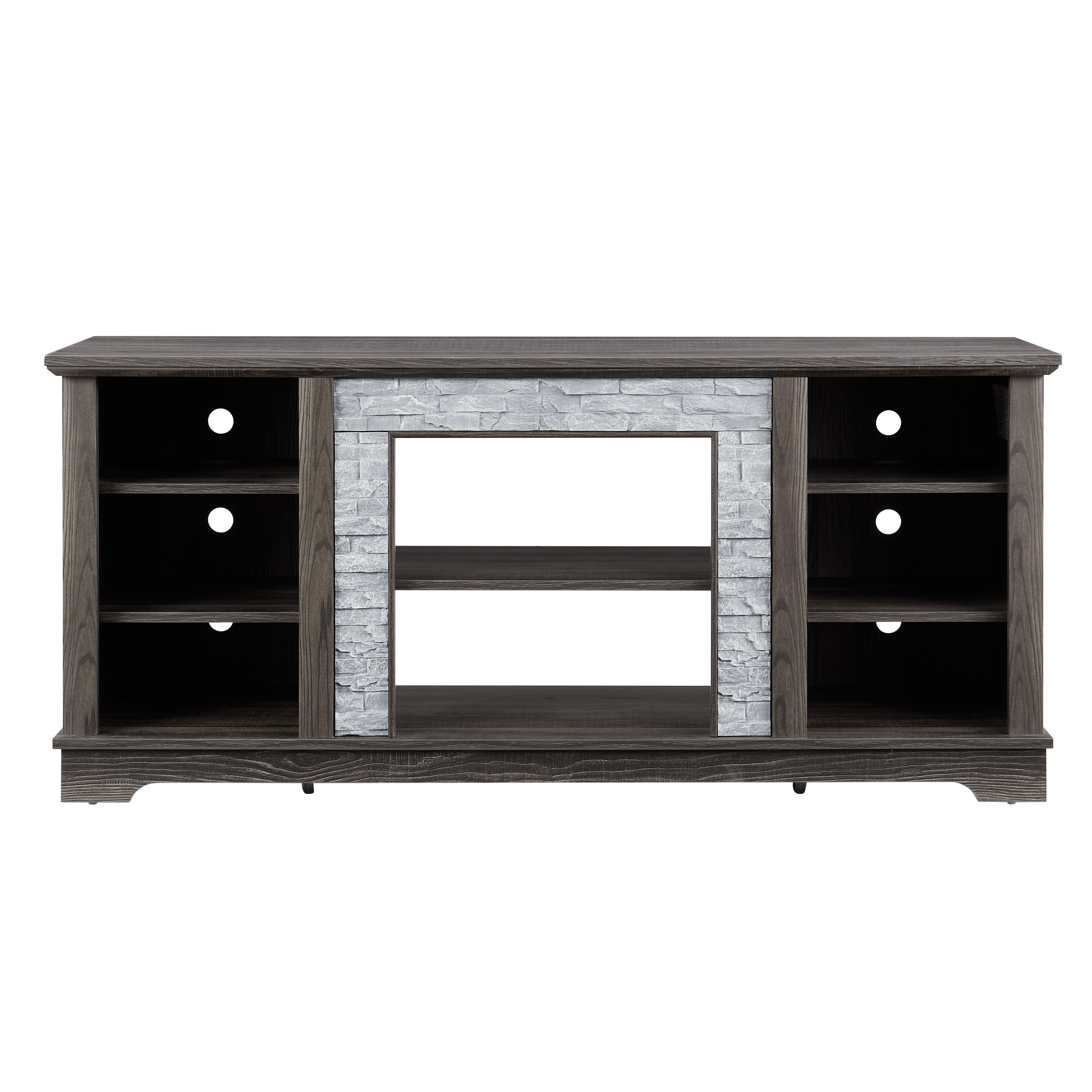 Mantel Stone TV Media Stand with with Faux Stacked Stone Surround, Modern Entertainment Console with Open Storage Space,Grey, 58.31'W*15.39'D*26.06'H - Grand Goldman Shop