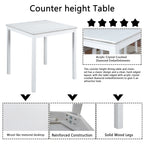 5 Piece Counter Height Table Set, Wooden Kitchen Table Set with Square Table and 4 Upholstered Chairs, Counter Height Dining Table with Crystal Decoration and Chair Set for Kitchen, Dining Room, White - Grand Goldman Shop