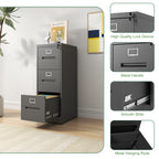 Premium Metal 3 Drawer File Cabinet with Lock for A4 Legal/Letter Size Storage, Black Steel, 15.16x17.72x40.39 inches | Premi