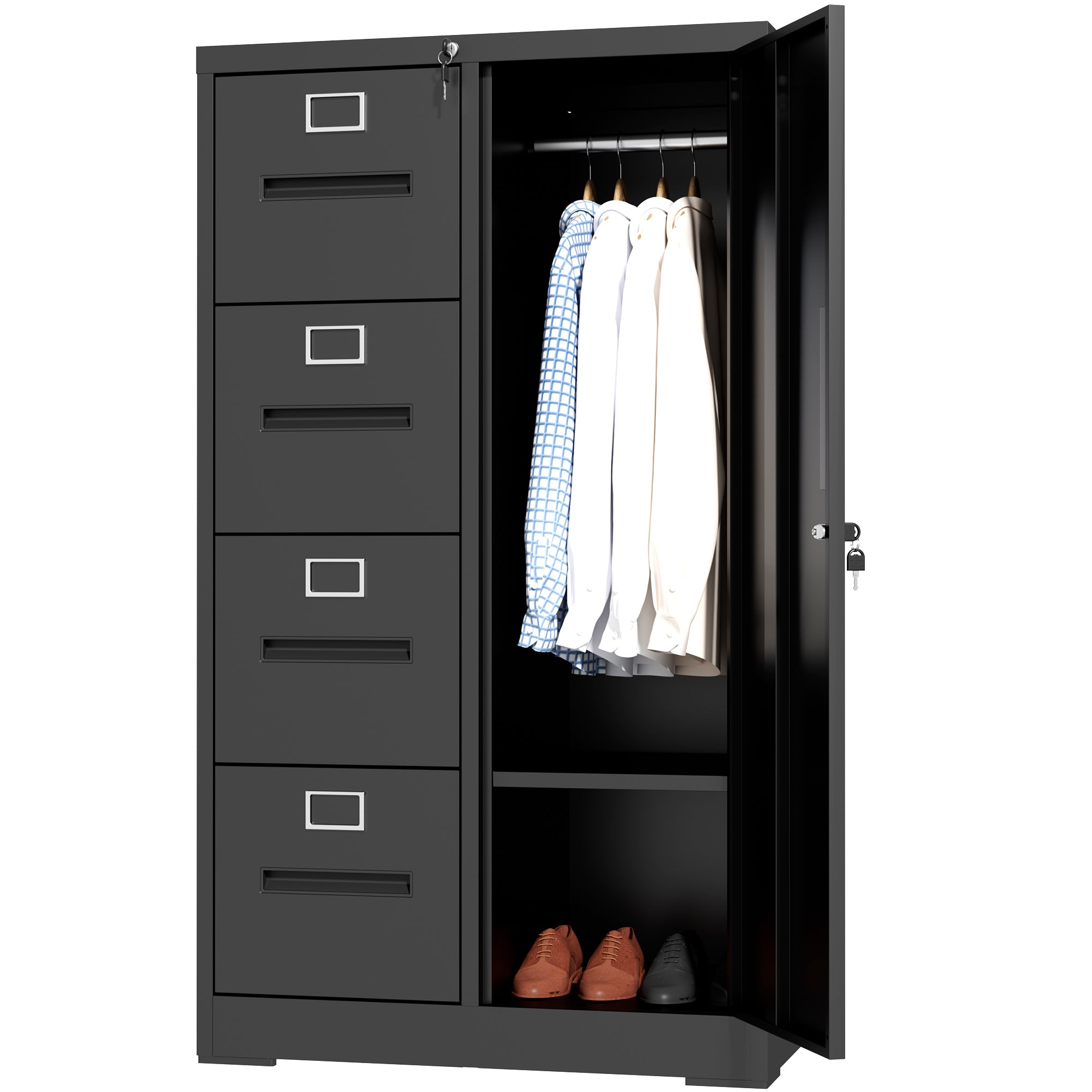 Metal Storage Vertical Filing Cabinet with Lock, Steel File Locker with 4 Drawers and 1 door for School, Living Room, Bedroom