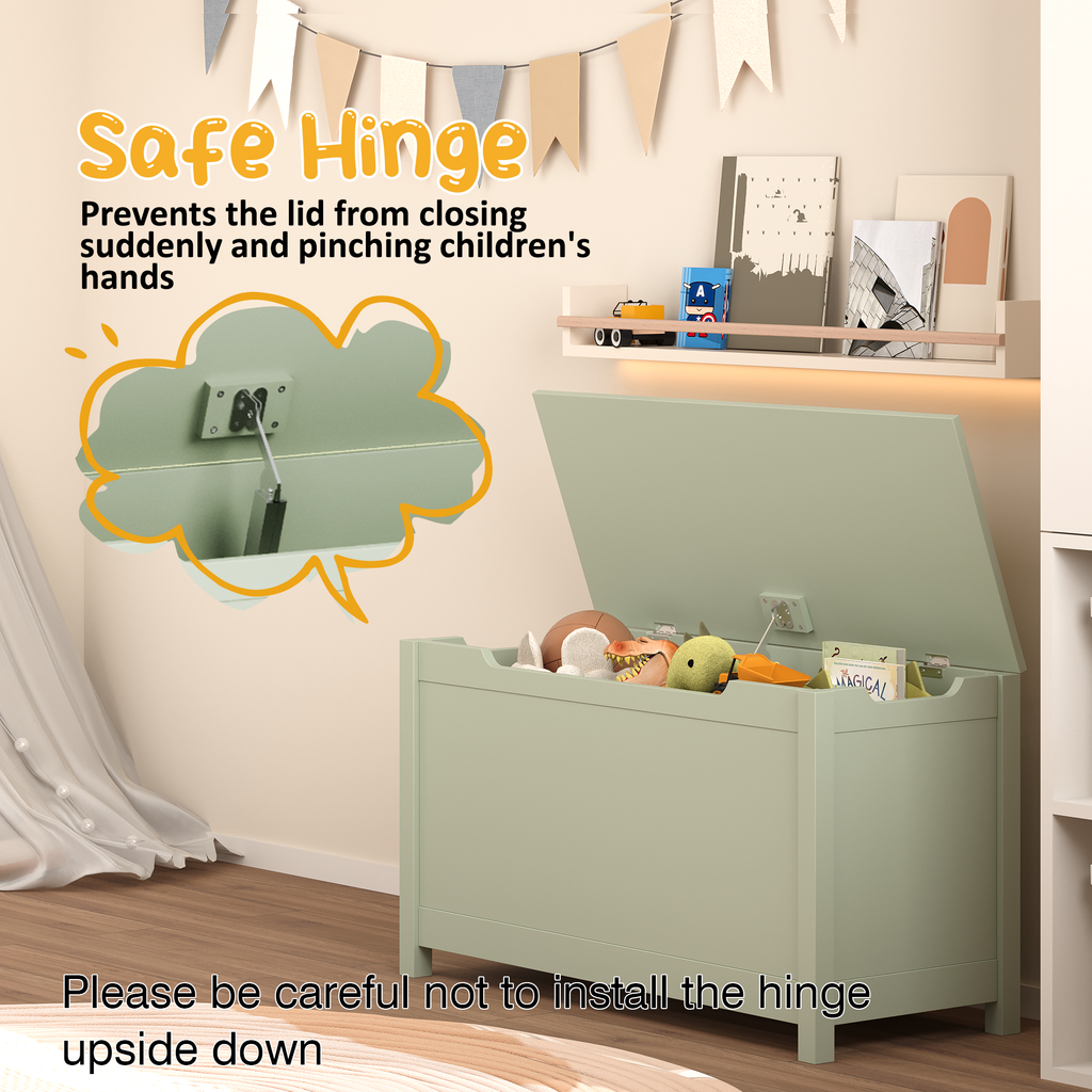 Kids Wooden Toy Box Storage with Safety Hinged Lid for Ages 2+ (Sage) - Grand Goldman