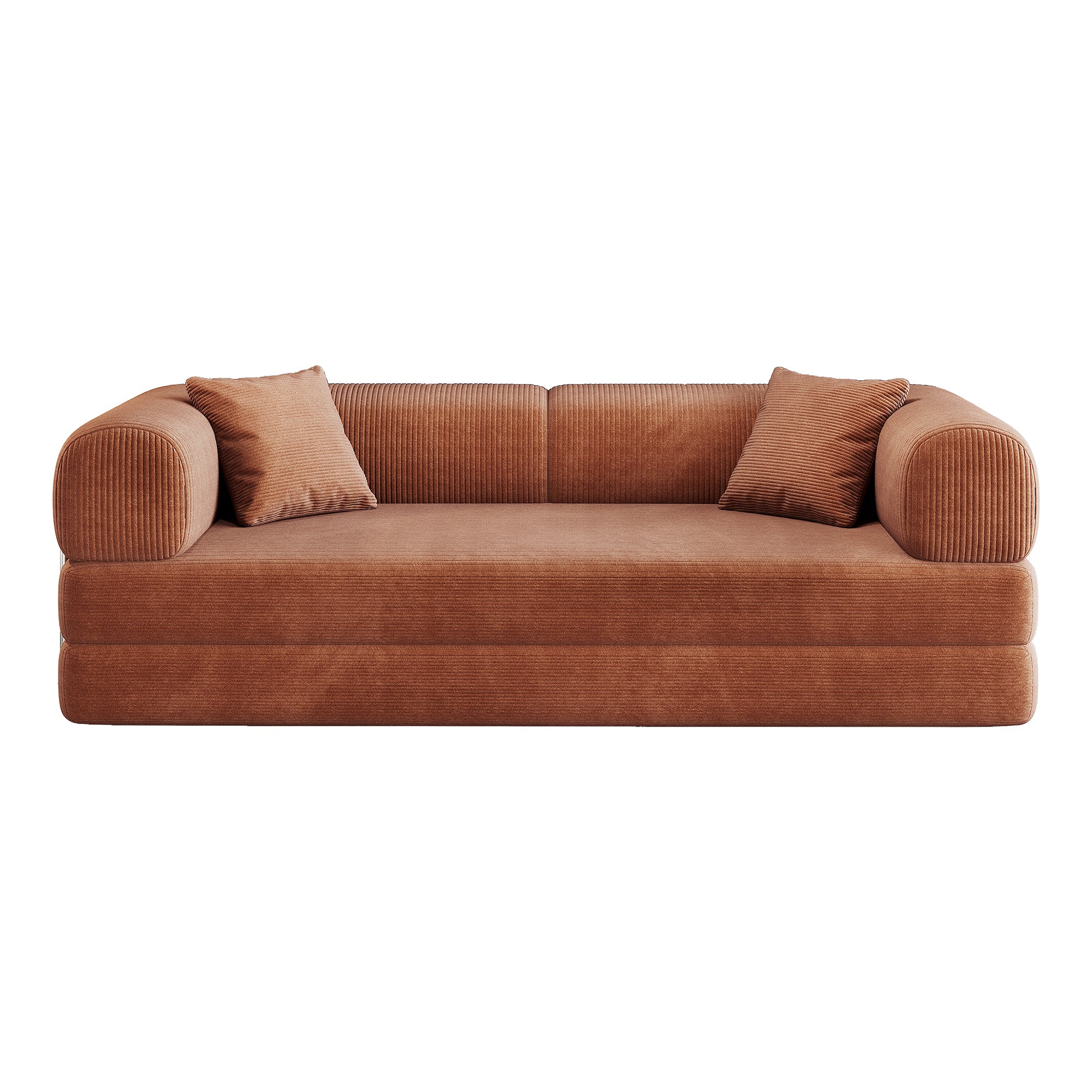 78.8' Compression Sofa,Convertible Floor Sofa Bed-with Pillow Back Support Armrest,Comfy Futon Couch Sleeper Bed,Loveseats Boneless Modular Sectional Sofa,Corduroy fabric,for Living Room,Bedroom,Brown - Grand Goldman Shop
