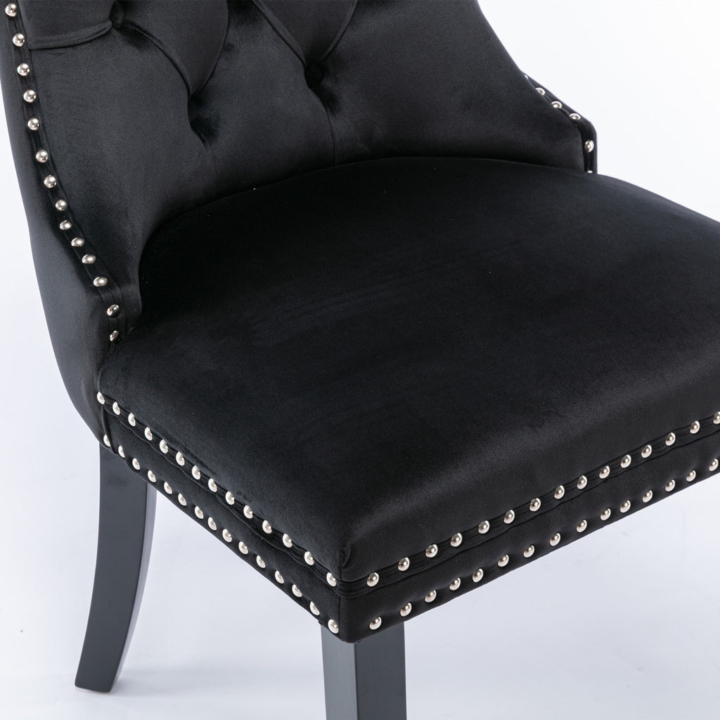 Nikki Collection Modern, High-end Tufted Solid Wood Contemporary Velvet Upholstered Dining Chair with Wood Legs Nailhead Trim 2-Pcs Set, Black, SW2001BK - Grand Goldman Shop