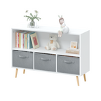 Kids Bookcase with Collapsible Fabric Drawers, Children's Book Display, Toy Storage Cabinet Organizer, White/Gray, MDF+Pine -