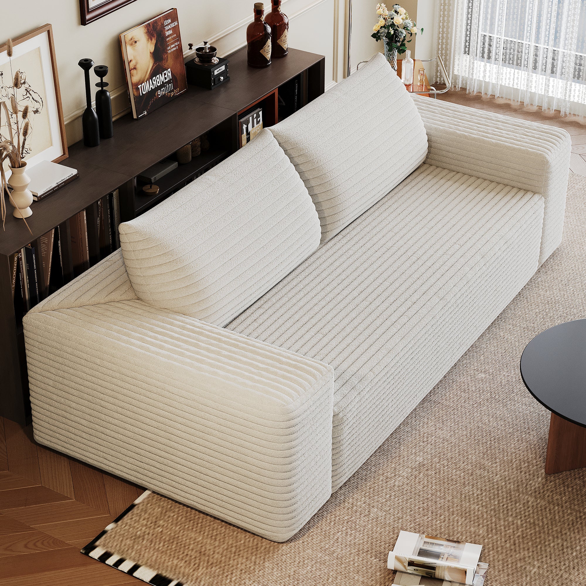 71' 3Setaser Sofa,Corduroy Fabric,Deep Seat Couches,Comfy Loveseat Sofa,No Assembly,1pcs for Living room, Bedroom,Conference room ,Apartment,White - Grand Goldman Shop