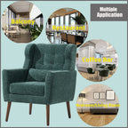 Modern Accent Chair,Chenille Arm Chairs for Living Room,Upholstered Mordern Armchair,Comfy Soft Padded Lounge Chair in Small Space, Bedroom, w/Pillow, Solid Wood Leg (Blackish Green) - Grand Goldman Shop