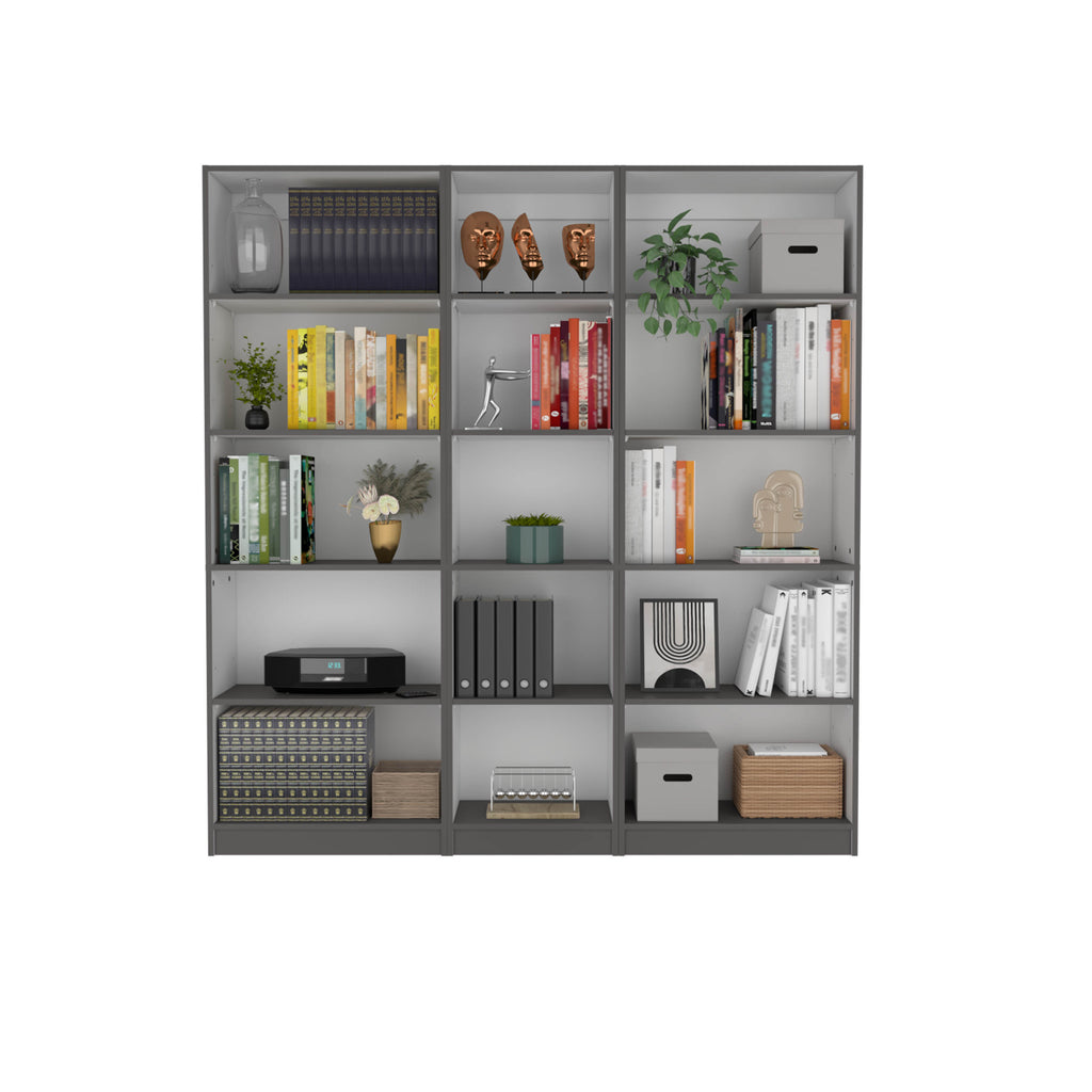 Luetz 3 Piece Home Bookcase set, 67' Wide with 15 Shelves ,  Living Room Set Set  Matt Gray - White | Premium Home Decor - Gr