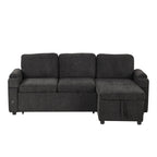 Black Convertible L-shaped Sofa Couch with Storage, Cup Holders, USB Ports, Chenille Fabric, 83.5' - Grand Goldman Shop