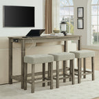 59 Inch Bar Table, Dining Table, Sofa Table with Power Outlet, 3 Upholstered Stools, 4 Piece Bar Table and Chair Set for Living Room, Dining Room, Kitchen - Grand Goldman Shop