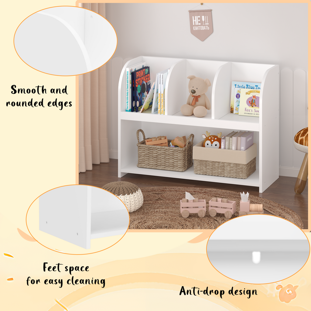 Kids Bookcase with 4 Compartments, White MDF Storage Shelf for Toys and Books, 31.5 x 11.8 x 23.6 inches | Premium Home Decor