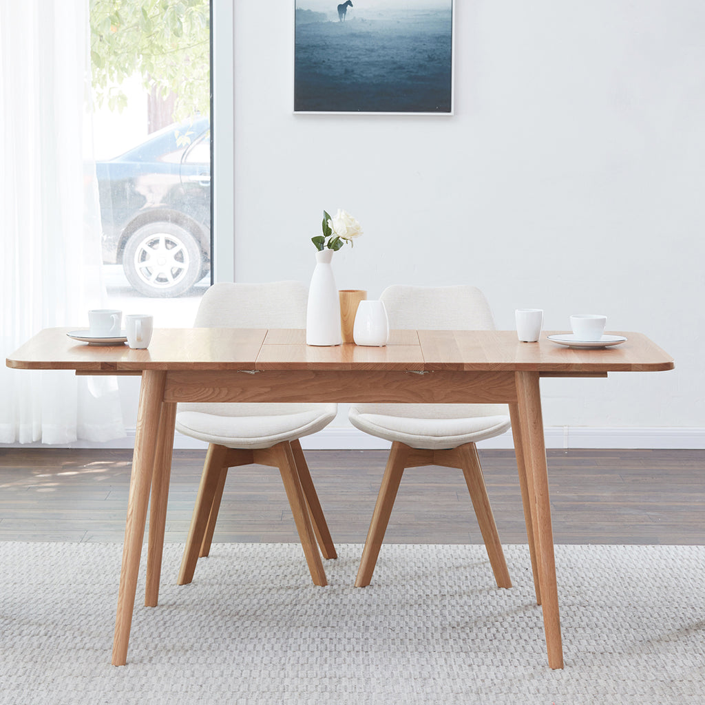 Natural Solid Oak Round Corner Diagonal Leg Telescopic Dining Table for 6-8 People, Light Oak, Solid Wood, 1.2-1.6m - Grand Goldman Shop