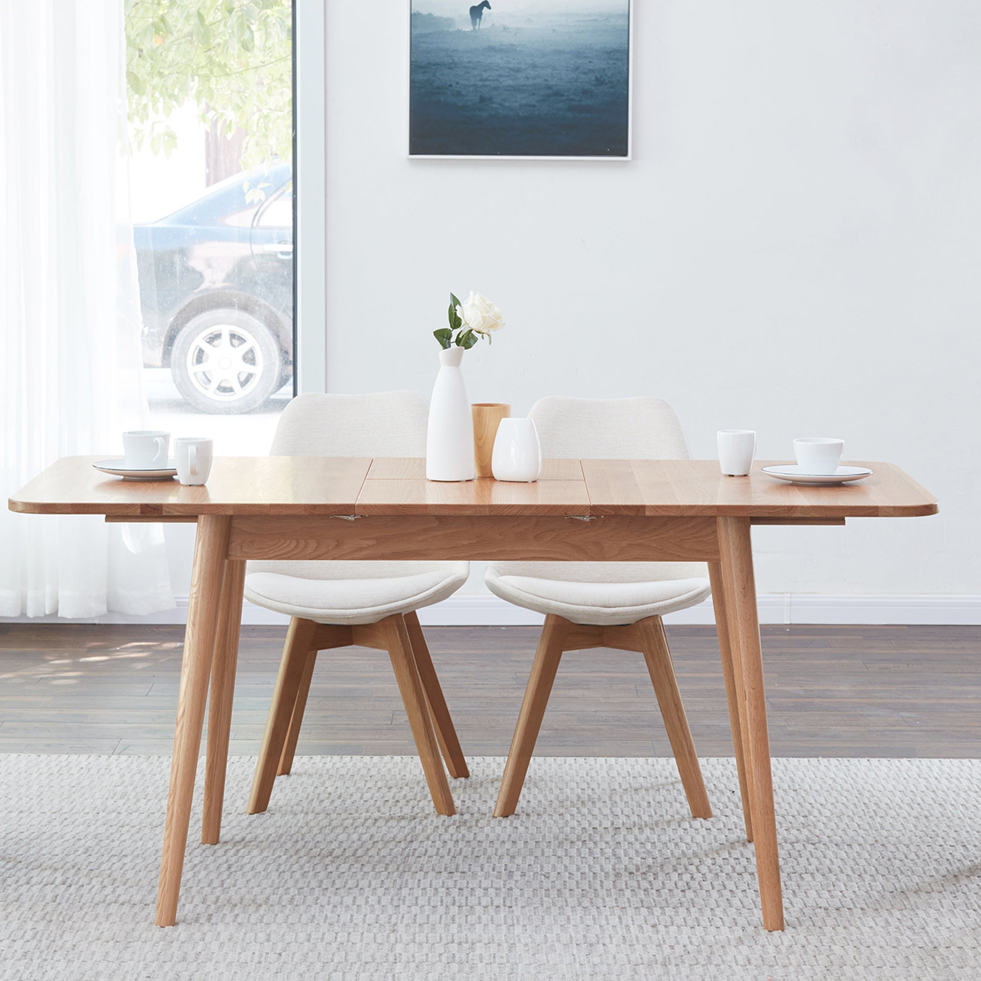 Natural Solid Oak Round Corner Diagonal Leg Telescopic Dining Table for 6-8 People, Light Oak, Solid Wood, 1.2-1.6m - Grand Goldman Shop