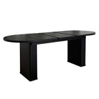 Kitchen extendable dining table for 4-8 people, oval kitchen table with wooden strip base for family living room (black) - Grand Goldman Shop