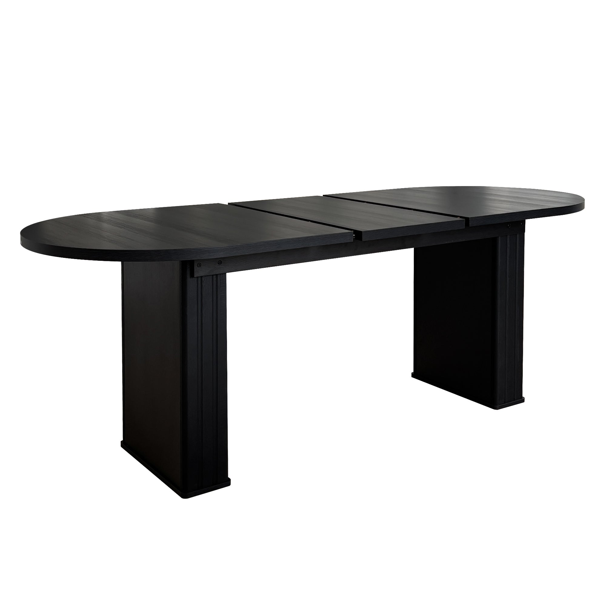 Kitchen extendable dining table for 4-8 people, oval kitchen table with wooden strip base for family living room (black) - Grand Goldman Shop