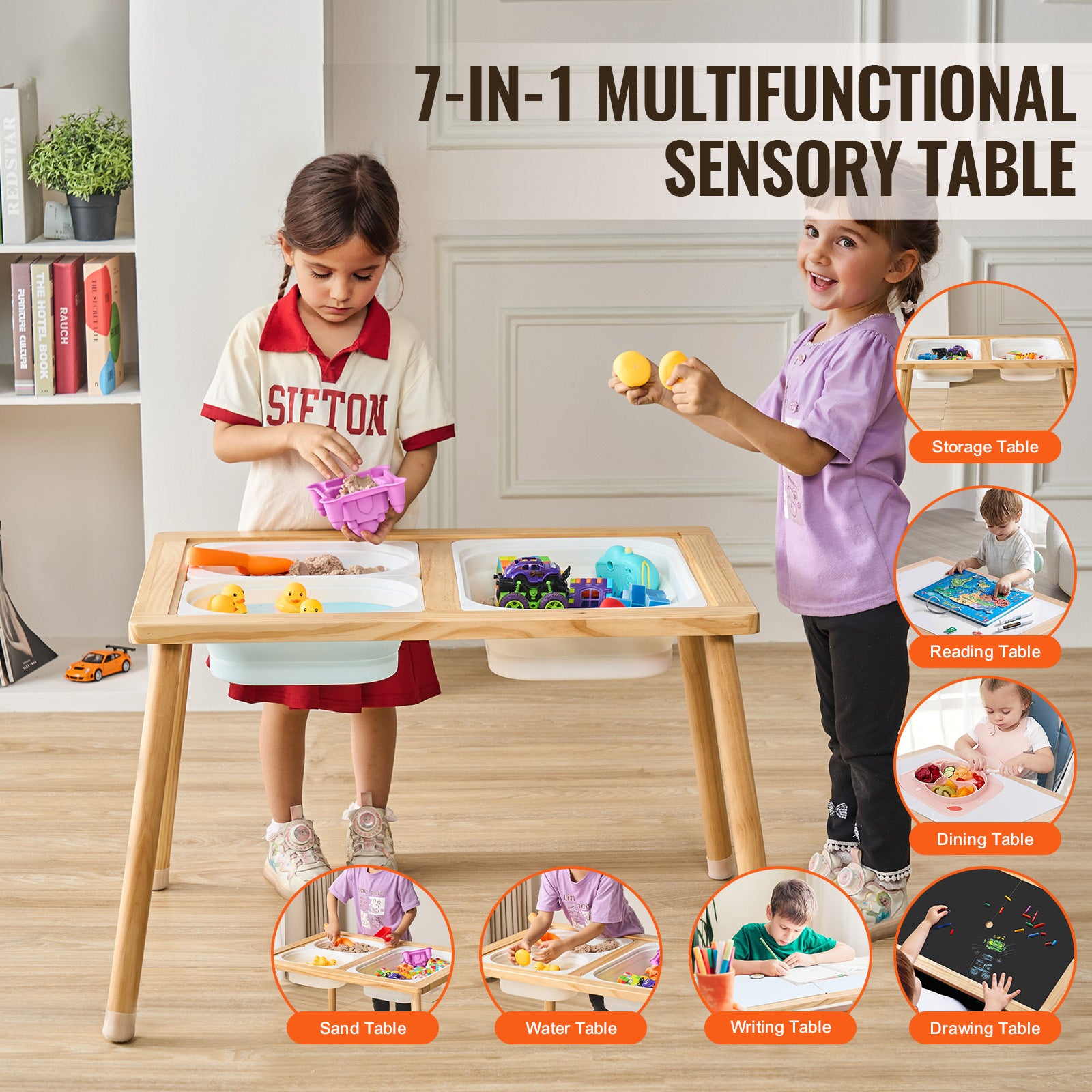 Sensory Table for Toddlers, Kids Activity Table with 3 Foldable Storage Bins & Double-Sided Board, Indoor/Outdoor Play Sand a