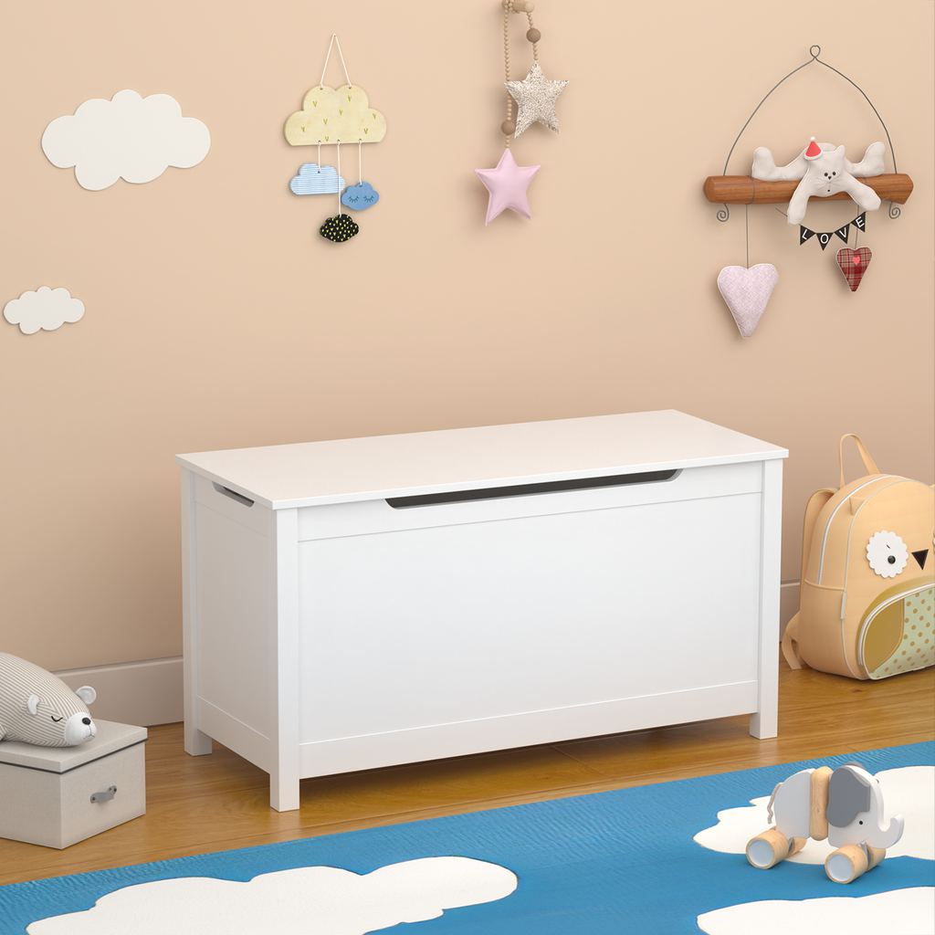 Kids Wooden Toy Box Storage with Safety Hinged Lid for Ages 2+ (White) | Premium Home Decor - Grand Goldman