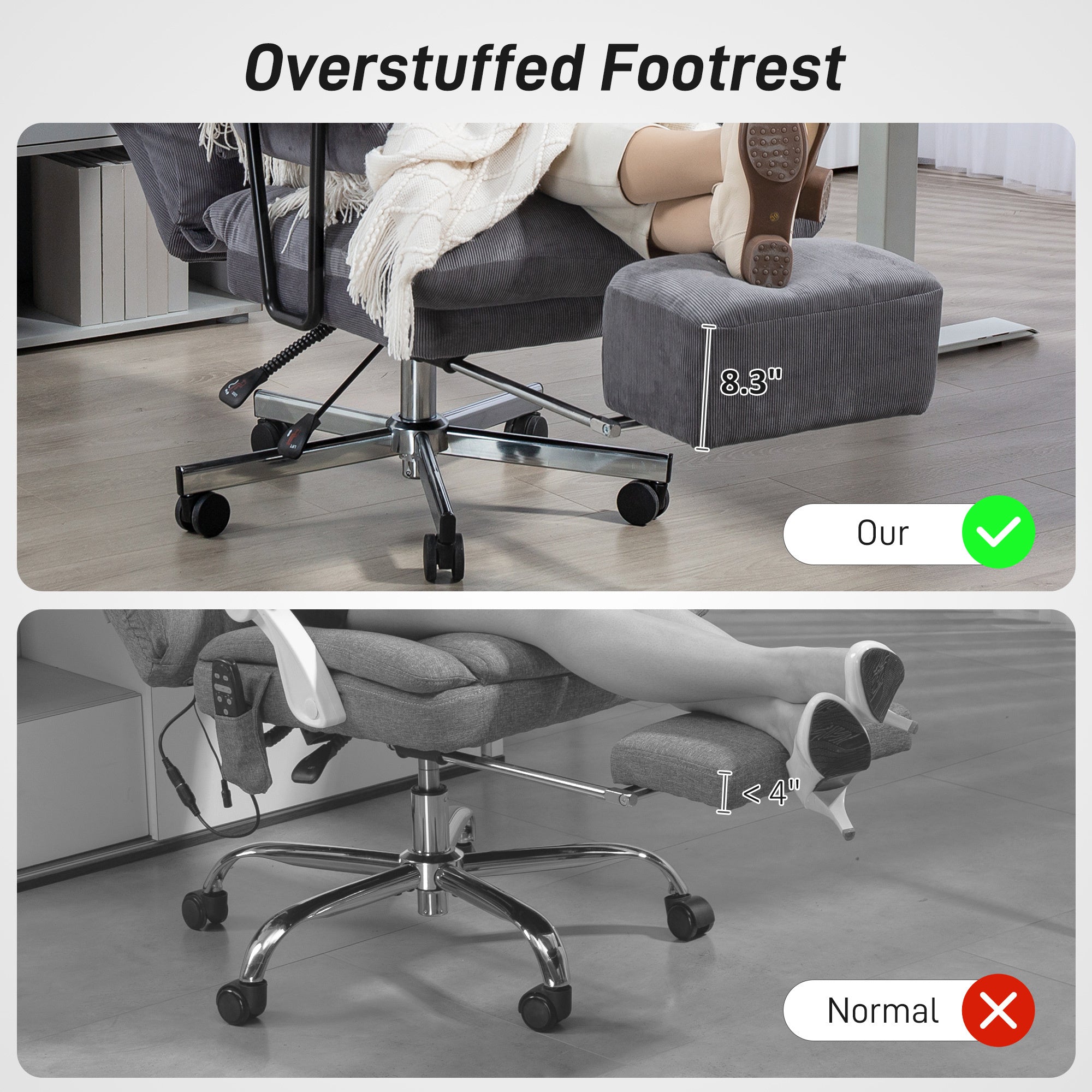 Overstuffed Office Chair with Lumbar Support , Gray - Grand Goldman