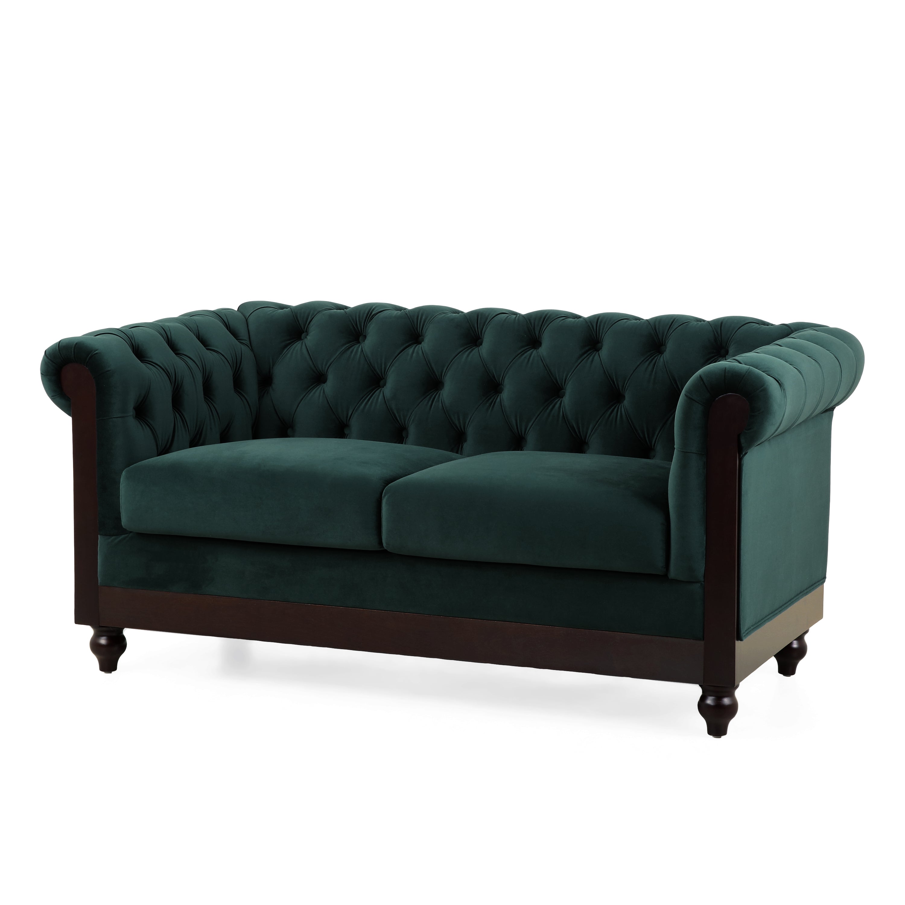 VIVALUX Chesterfield Velvet Loveseat Sofa 2-Person Rolled Arm Upholstered Couch Forest Green 59.44' - Grand Goldman Shop