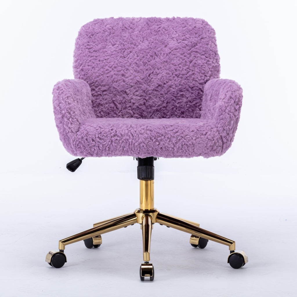 A&A Furniture Home Office Chair Violet Velvet with Golden Metal Base Adjustable Swivel - Grand Goldman