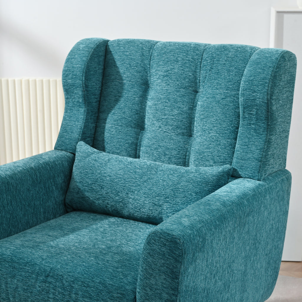 Modern Accent Chair Upholstered Foam Filled Living Room Chairs Comfy Reading Chair Mid Century Modern Chair with Chenille Fabric Lounge Arm Chairs Armchair for Living Room Bedroom (Teal) - Grand Goldman Shop