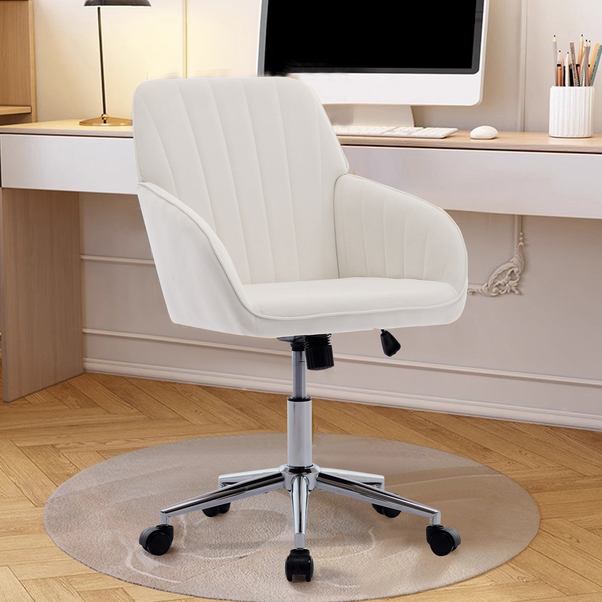 TY Adjustable Office Chair, Ergonomic Swivel Chair, Velvet Backrest Seat, Comfortable for Long Sitting, Beige - Grand Goldman
