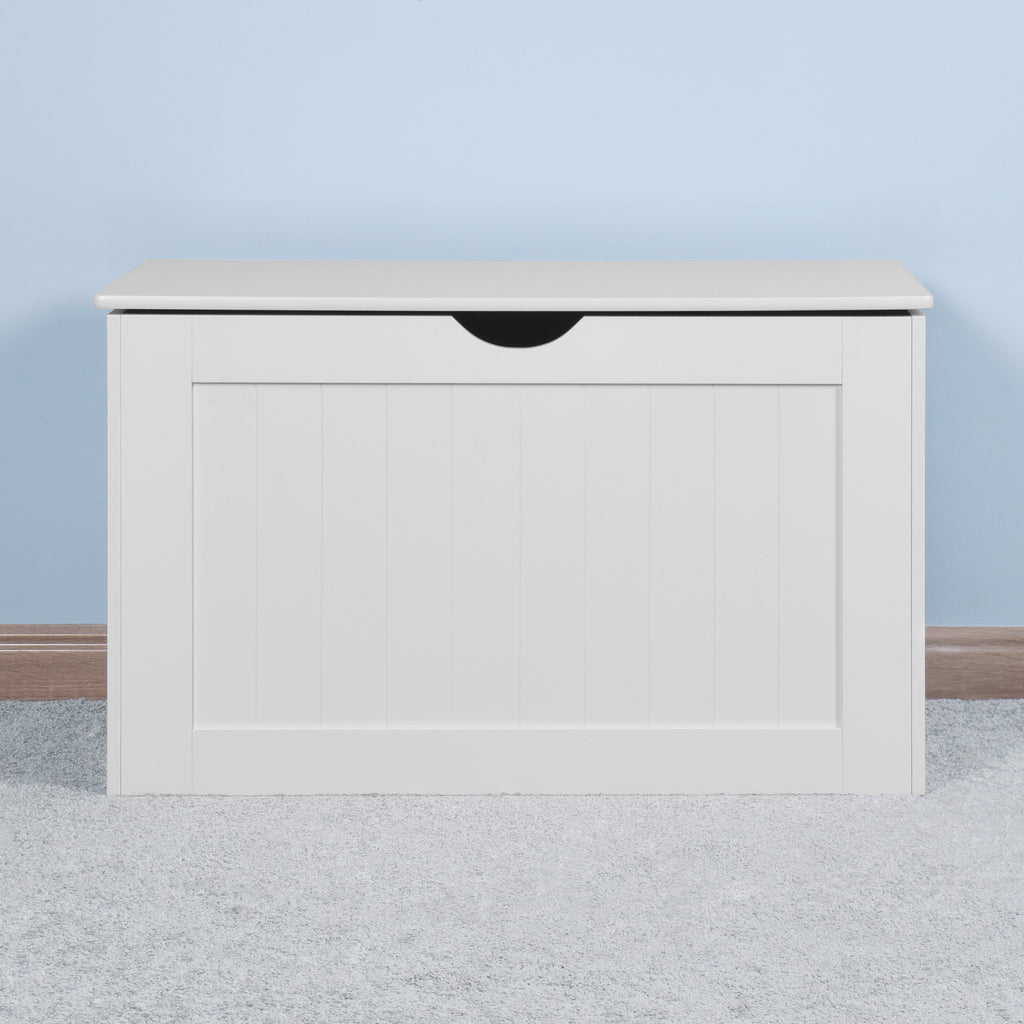 White Lift Top Entryway Storage Cabinet with 2 Safety Hinge, Wooden Toy Box - Grand Goldman Shop