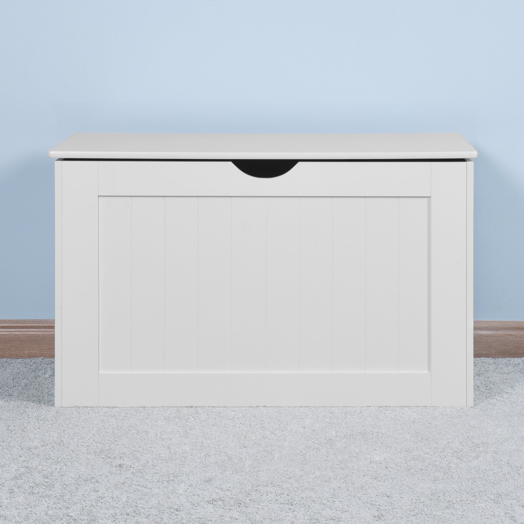 White Lift Top Entryway Storage Cabinet with 2 Safety Hinge, Wooden Toy Box - Grand Goldman Shop
