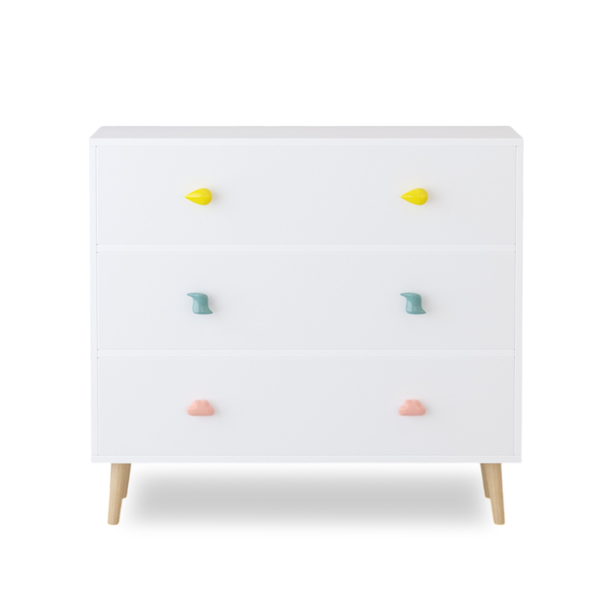 Kids 3 Drawer Dresser, White Nursery Storage Cabinet with Anti-Tip Safety Feature, Solid Wood and MDF Construction, Compact D