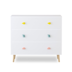 Kids 3 Drawer Dresser, White Nursery Storage Cabinet with Anti-Tip Safety Feature, Solid Wood and MDF Construction, Compact D