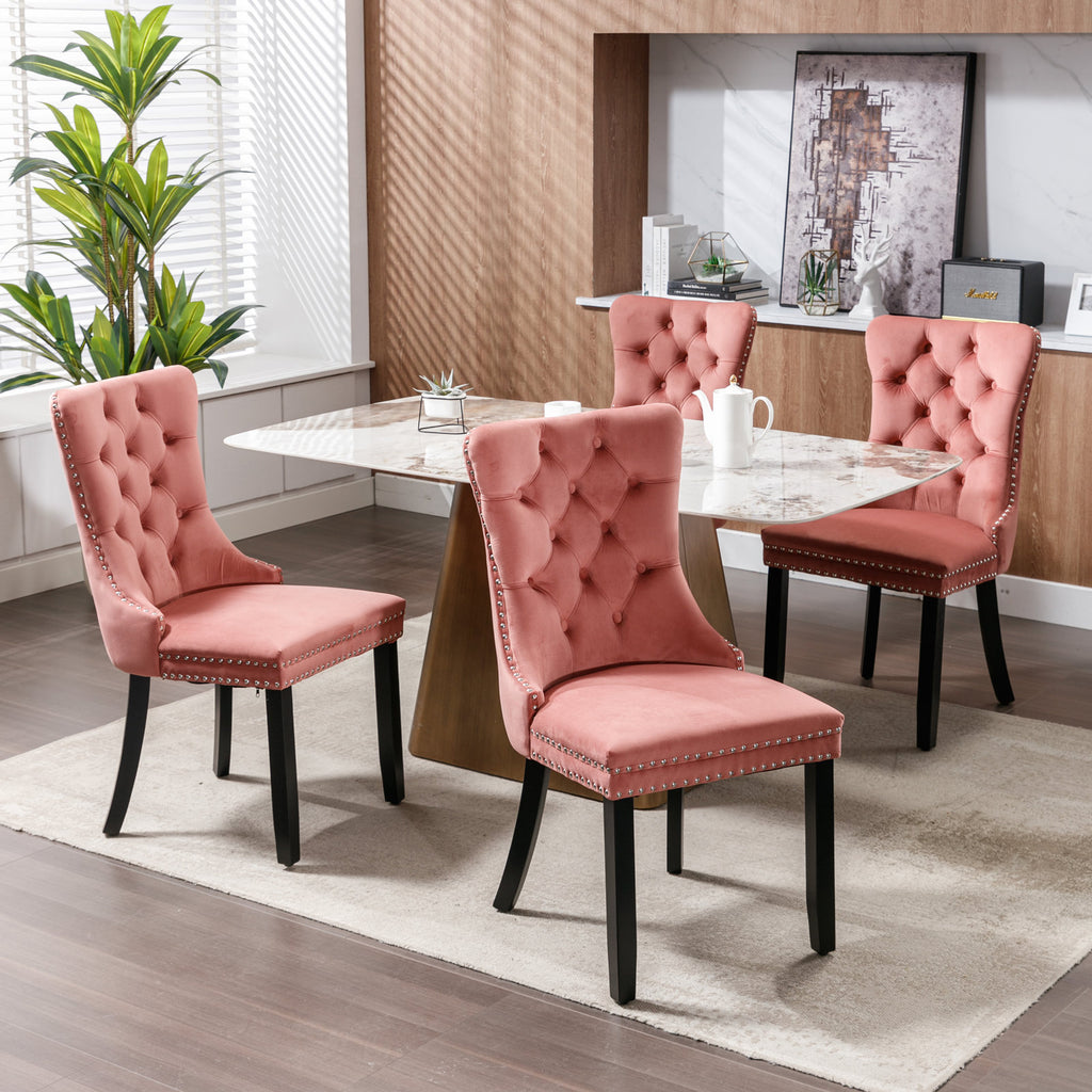 Nikki Collection Modern, High-end Tufted Solid Wood Contemporary Velvet Upholstered Dining Chair with Wood Legs Nailhead Trim 2-Pcs Set,Pink, SW2001PK - Grand Goldman Shop