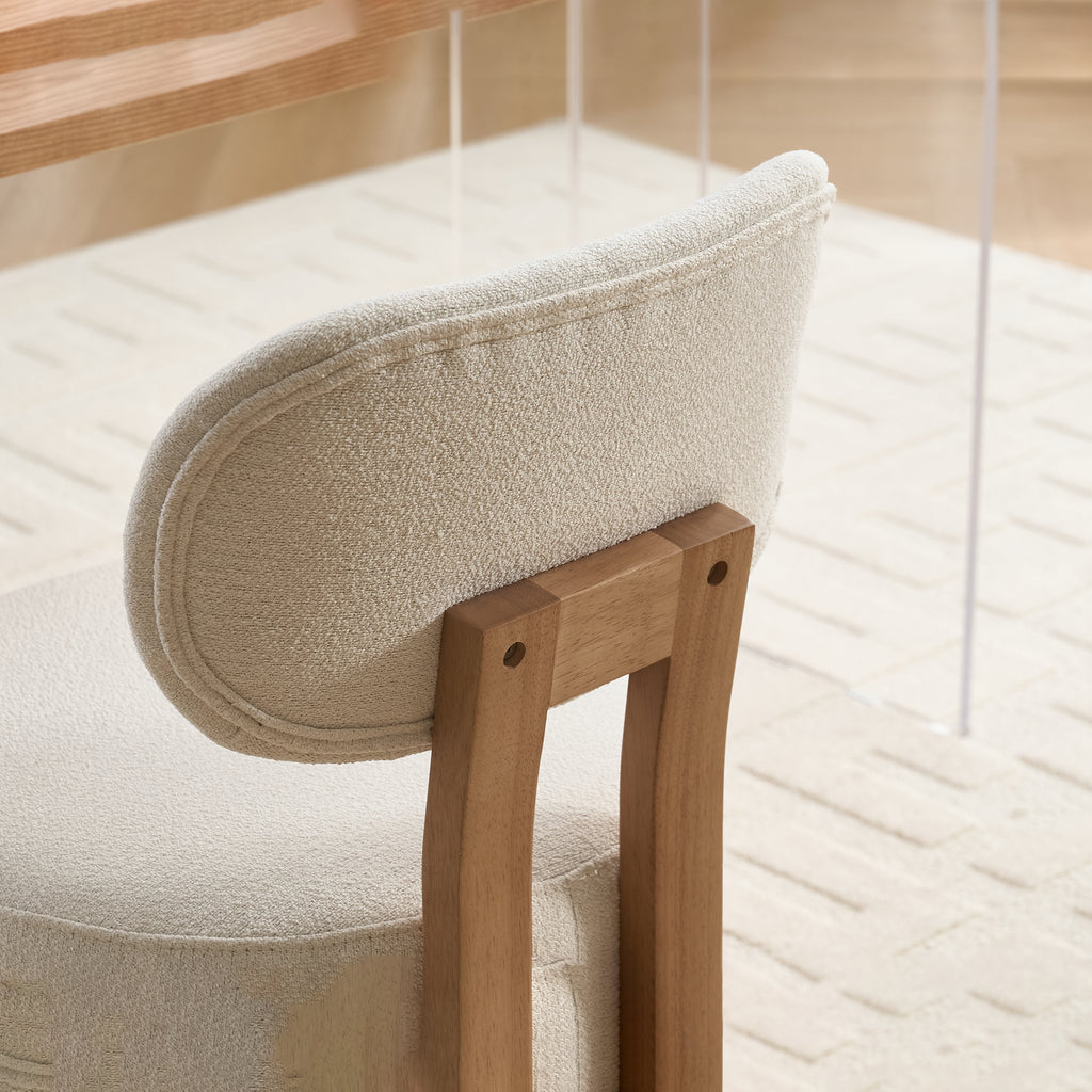 Modern Farmhouse Dining Chairs Set of 2 in Beige, Fabric Upholstered Wooden Kitchen Chairs with Ergonomic Backrest and Adjustable Feet, Rubber Wood Frame - Grand Goldman Shop