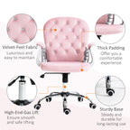 Vinsetto Velvet Home Office Chair, Button Tufted Desk Chair with Padded Armrests, Adjustable Height and Swivel Wheels, Pink -
