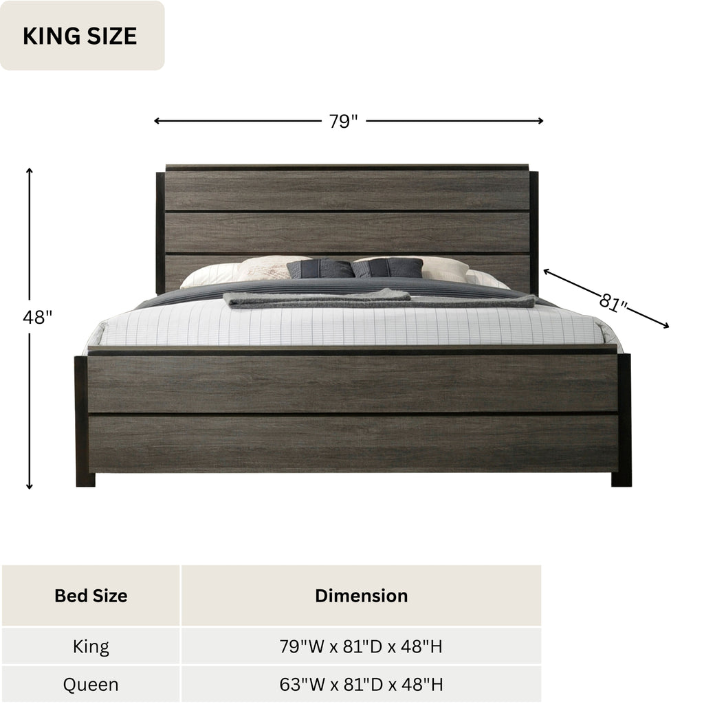 Ioana Antique Grey Wood 6-piece King Size Bedroom Set, Dresser, Mirror, 2 Night Stands , Chest - Grand Goldman Shop