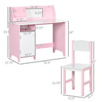Qaba Toddler Desk and Chair Set, Kids Writing Desk Study Table for Children with Whiteboard, Storage Cabinet, Child Furniture