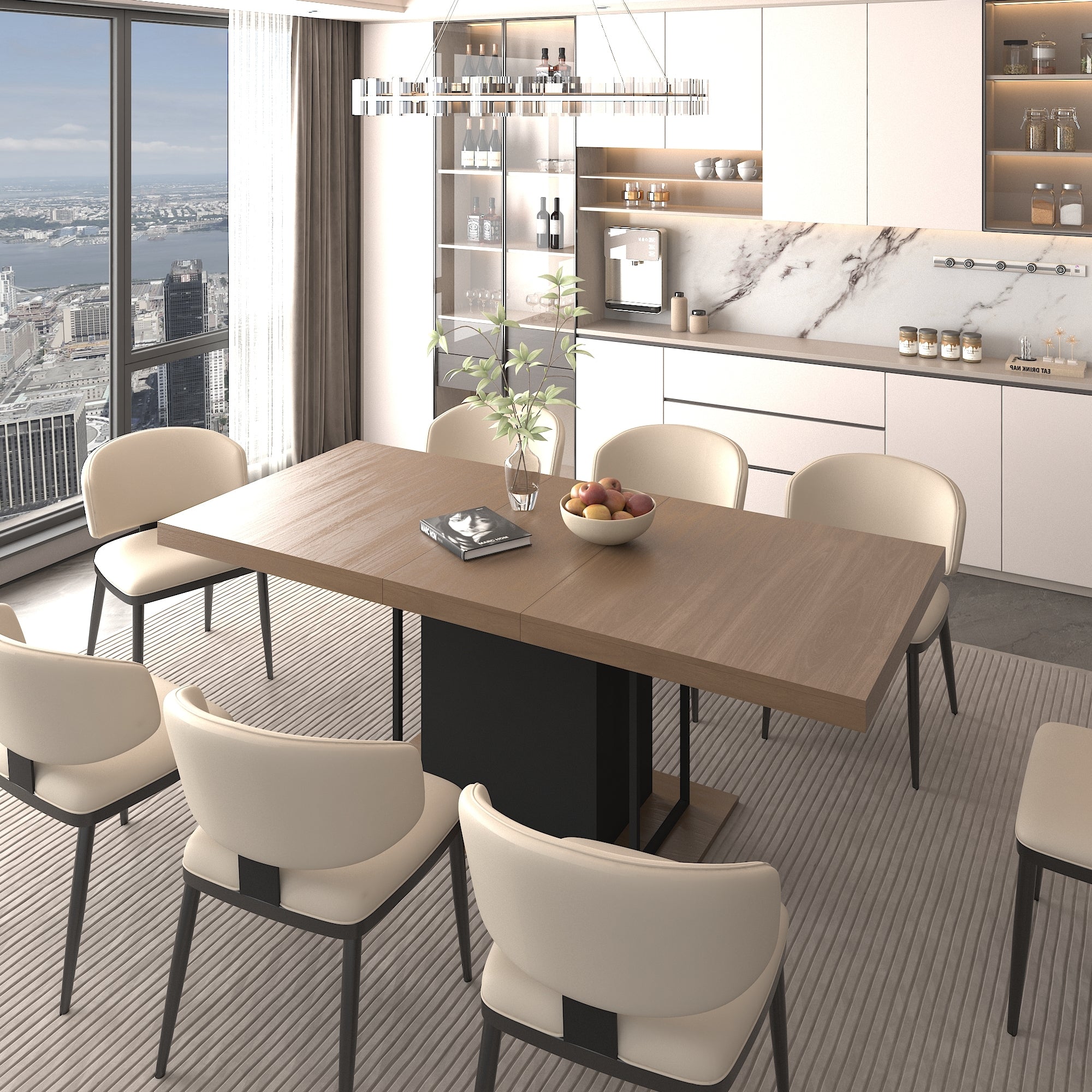 Rectangle extendable dining table for 6-10 people aged effect wood and black 160-200 cm - Grand Goldman Shop