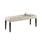 Leviton Fabric Tufted Turned Leg  Dining Bench, Tan - Grand Goldman Shop