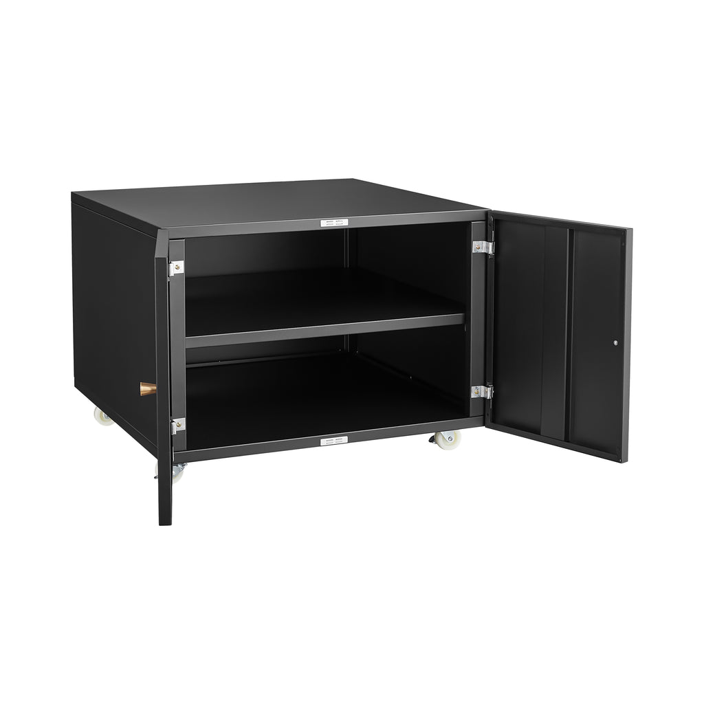 Modern Office Copier Cabinet Black 2-Door Steel Mobile Pedestal File Printer Stand | Premium Home Decor - Grand Goldman