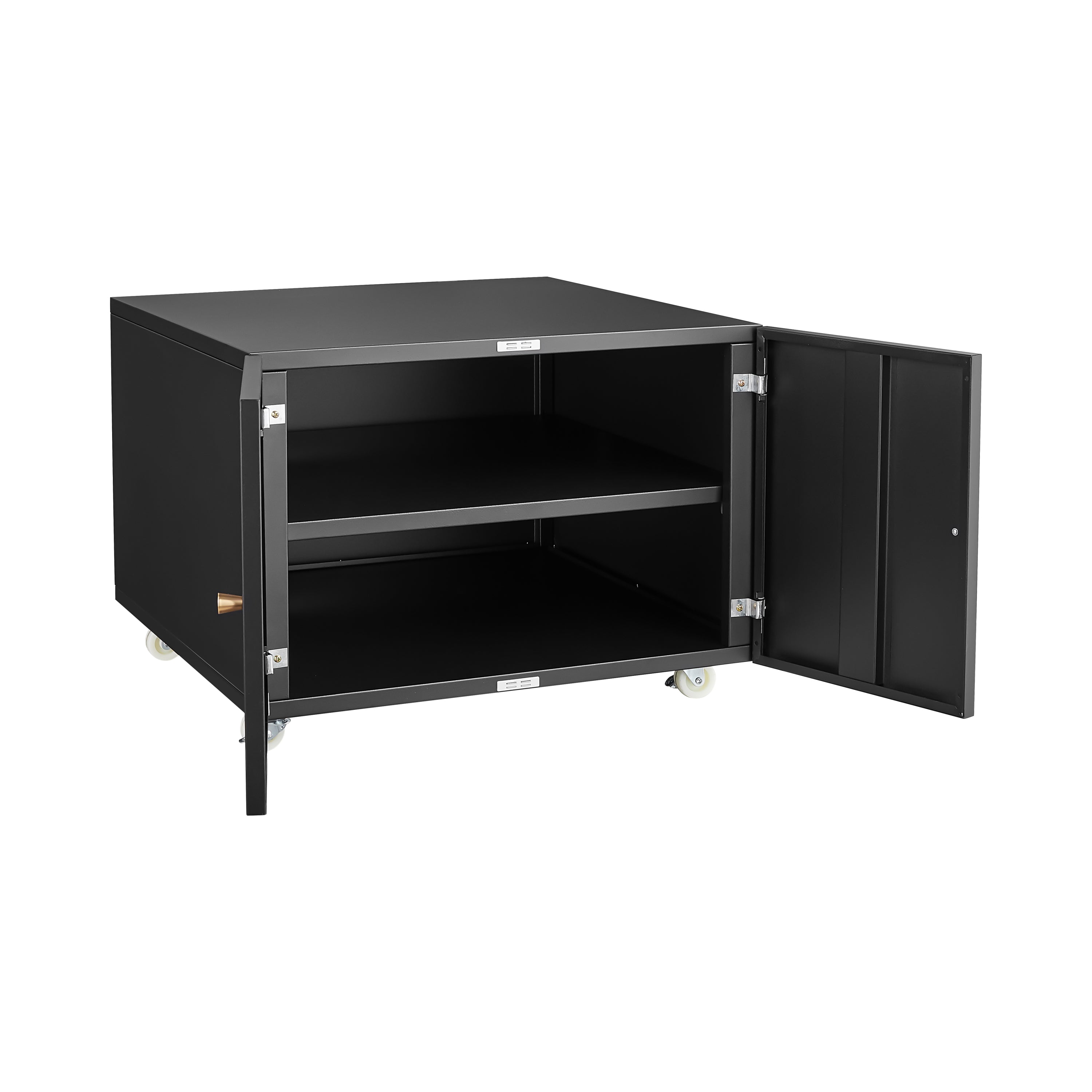 Modern Office Copier Cabinet Black 2-Door Steel Mobile Pedestal File Printer Stand | Premium Home Decor - Grand Goldman