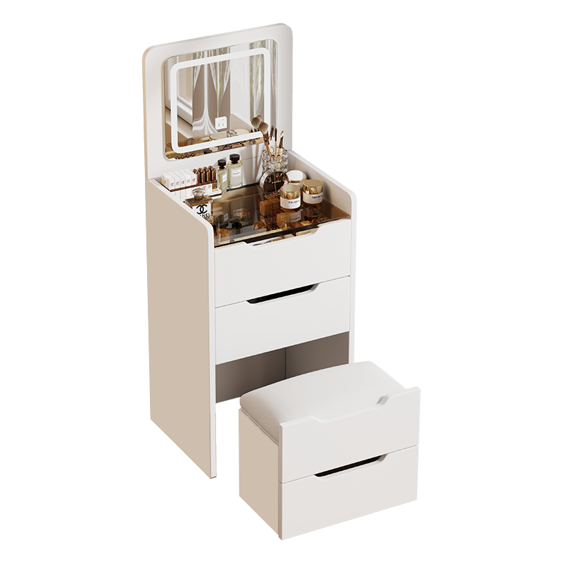( 48CM ) 3 in 1 Vanity Desk with Plip Top Mirror, Small Make Up Vanity Set with Visible Glass Desktop, Compact Makeup Vanity with 3 Drawers, Dressing Table for Bedroom ( WHITE COLOR ) - Grand Goldman Shop