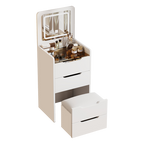 ( 48CM ) 3 in 1 Vanity Desk with Plip Top Mirror, Small Make Up Vanity Set with Visible Glass Desktop, Compact Makeup Vanity with 3 Drawers, Dressing Table for Bedroom ( WHITE COLOR ) - Grand Goldman Shop