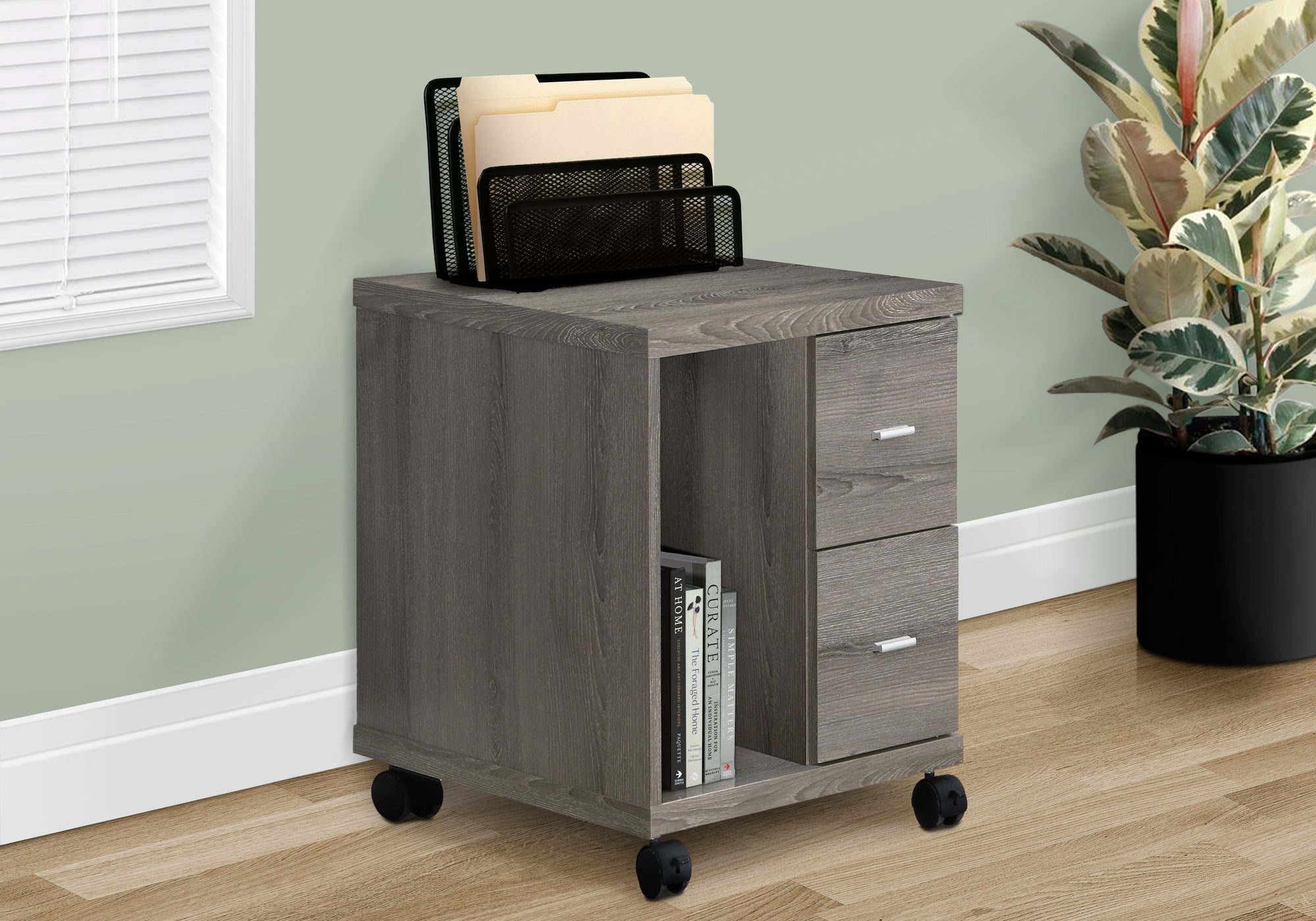 Office, File Cabinet, Printer Cart, Rolling File Cabinet, Mobile, Storage, Work, Brown Laminate, Contemporary, Modern - Grand