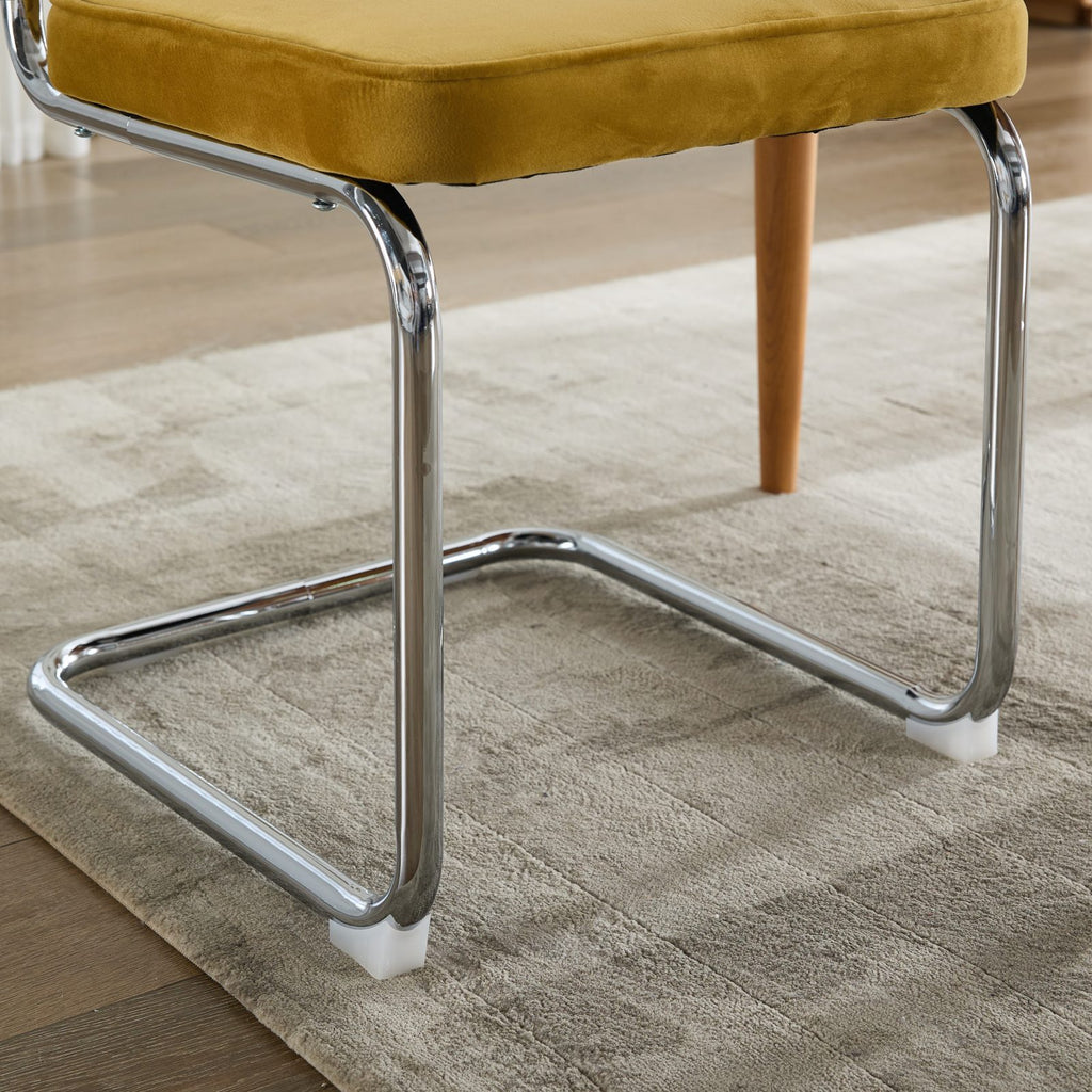 Mid Century Modern Dining Chairs Set of 2, Velvet Accent Chairs with Natural Cane Back & Stainless Chrome Base, Famous Breuer Designed Chairs, Upholstered Rattan Kitchen Chairs,Golden - Grand Goldman Shop