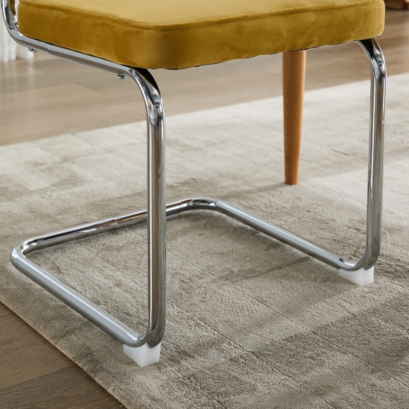 Mid Century Modern Dining Chairs Set of 2, Velvet Accent Chairs with Natural Cane Back & Stainless Chrome Base, Famous Breuer Designed Chairs, Upholstered Rattan Kitchen Chairs,Golden - Grand Goldman Shop