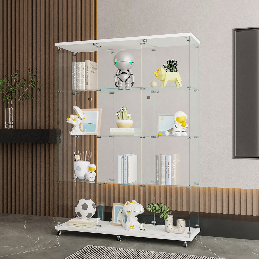 Glass Display Cabinet with 4 Shelves Extra Large, Curio Cabinets for Living Room, Bedroom, Office, Black Floor Standing Glass