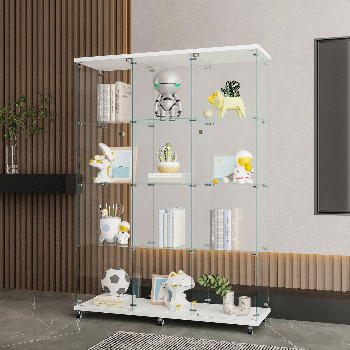 Glass Display Cabinet with 4 Shelves Extra Large, Curio Cabinets for Living Room, Bedroom, Office, Black Floor Standing Glass