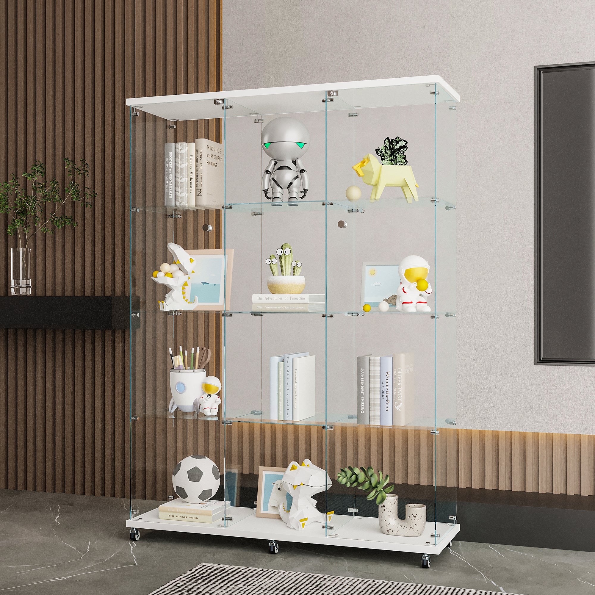 Glass Display Cabinet with 4 Shelves Extra Large, Curio Cabinets for Living Room, Bedroom, Office, Black Floor Standing Glass