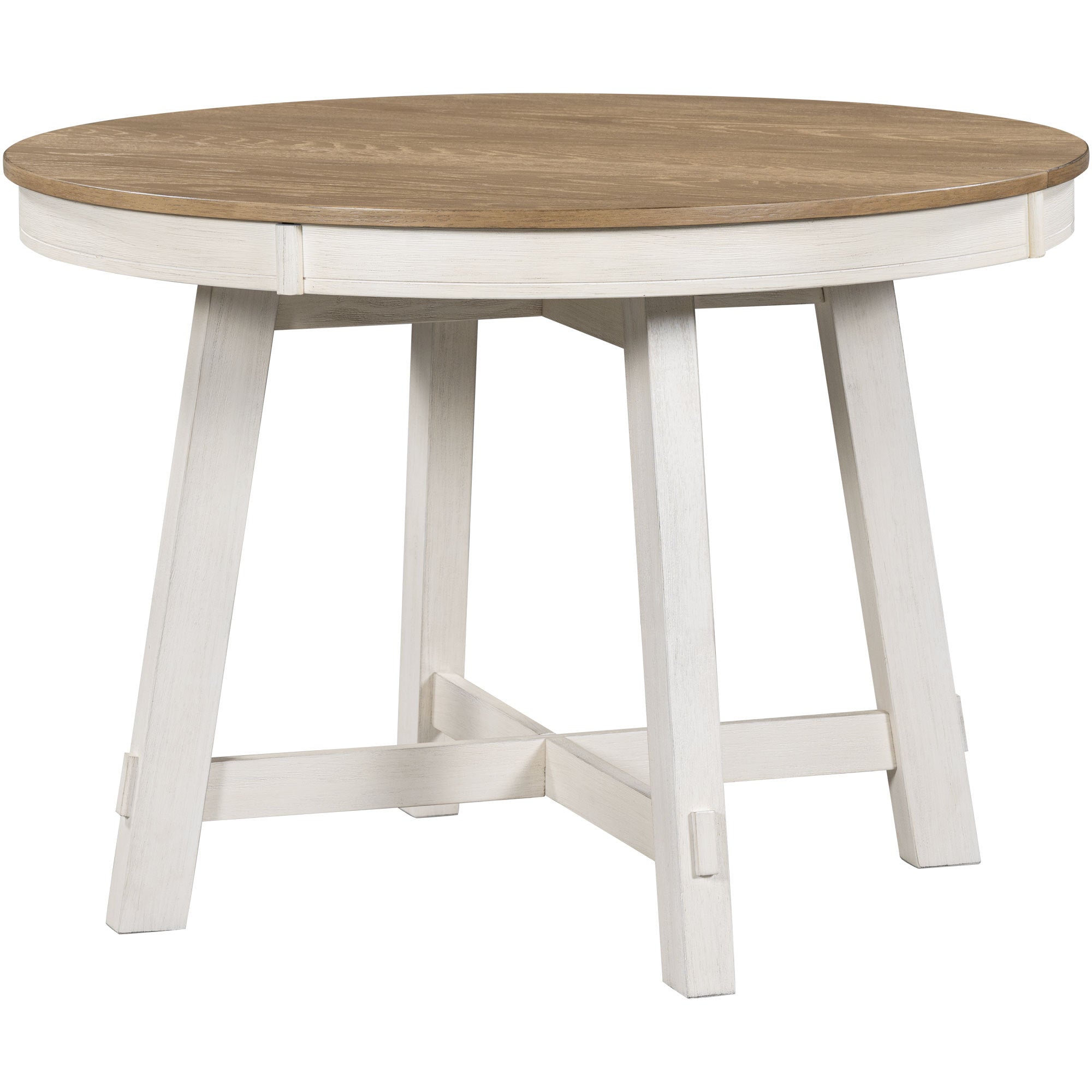 TREXM Farmhouse Round Extendable Dining Table with 16' Leaf Wood Kitchen Table (Oak Natural Wood + Antique White) - Grand Goldman Shop