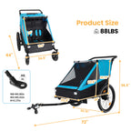 2 in 1 Kids Bike Trailer and Stroller for 1 to 2 Children, Jogging Function, Foldable Compact Storage with Universal Bike Hit